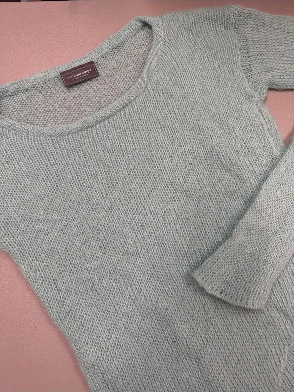 Wooden Ships Sweater Light Weight  Mint Blue Green Crewneck Mohair Wool Size M/L